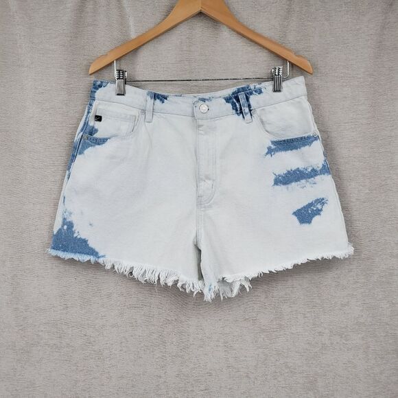 Kancan Berkley High Rise Mom Shorts Denim Blue White Tie Dye Bleach Acid Wash - Picture 1 of 12